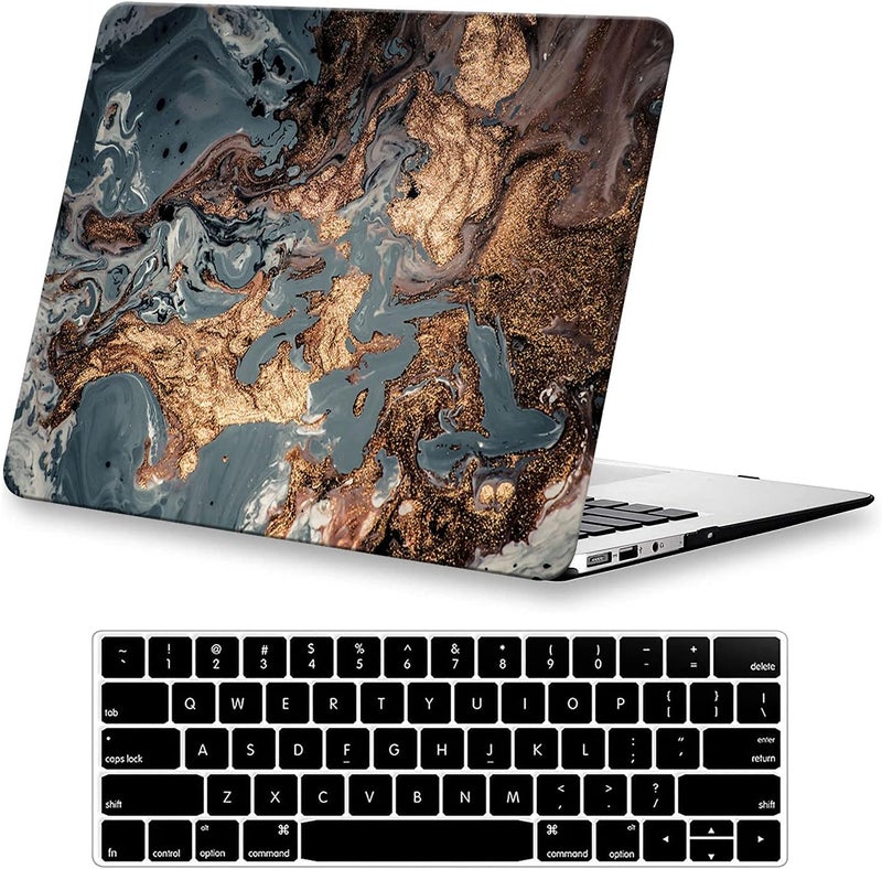 KEROM Compatible for MacBook Air 13 inch Case 2025-2022 M4 M3 M2 A3240 A3113 A2681, MacBook Air M4 13 inch Case, Protective Plastic Hard Shell & Keyboard Cover for Mac Air 13.6'', Gold Marble - Image 1